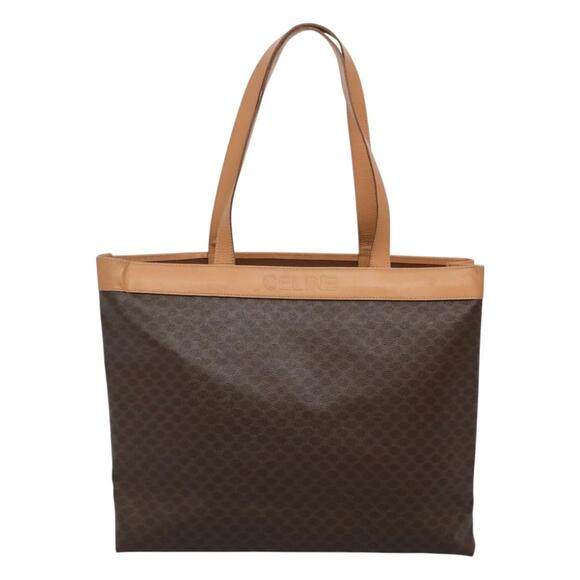 CELINE Macadam Canvas Tote Bag Pvc Leather Brown Gold - Picture 3 of 12